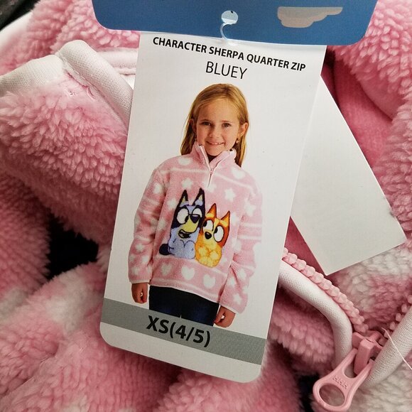 Character Girls Quarter-Zip Sherpa Pullover – Bluey – Pink – Size XS (4/5) – NEW - Picture 10 of 14
